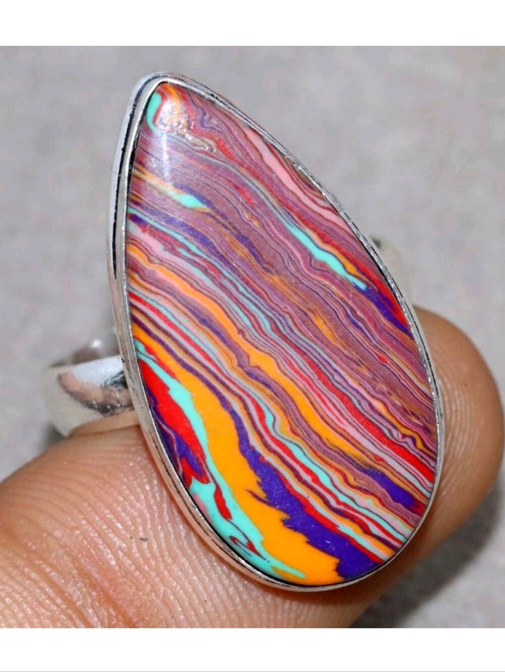 Mosaic Jasper Gemstone 925 Sterling Silver Handmade Ring